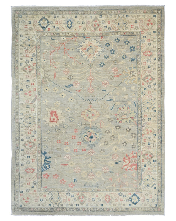 9x12 Ft Silver Gray Turkish Ouhsak Hand Knotted Traditional Veg Dye Wool Area Rug